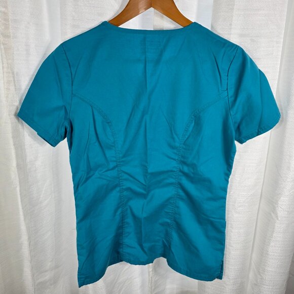 Cherokee Workwear #4728 Teal Blue Women's Mock Wrap Princess Seam Solid Top  XS - Picture 2 of 7